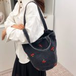 Wholesale Women Fashion Casual Embroidered Large Capacity Canvas Denim Shoulder Bag - Image 3