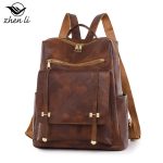 Women Fashion Vintage Pu Zipper Backpack - Image 3