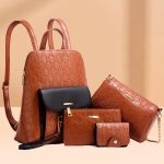 Wholesale Women Fashion Embossed Zipper PU Backpack Chain Crossbody Bag Purses Four-Piece Set