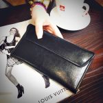 Wholesale Women Simple Solid Color Leather Long Purses - Image 2