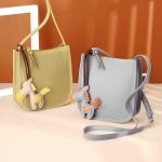 Women Simple Solid Color Leather Pony Pendant Square Zipper Crossbody Bag - Image 2