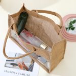 Jute Pvc Patchwork Women Casual Linen Tote Bag - Image 2