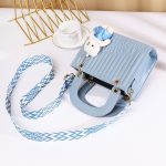 Women Fashion Casual Solid Color Rhombic Pattern Bear Pendat Handbag - Image 3