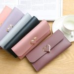 Wholesale Women Basic Heart Decoration Flap Design Solid Color PU Purse - Image 2