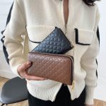 Wholesale Women'S Fashion Rhombus Indentation Long Zipper Large Capacity Coin Purse