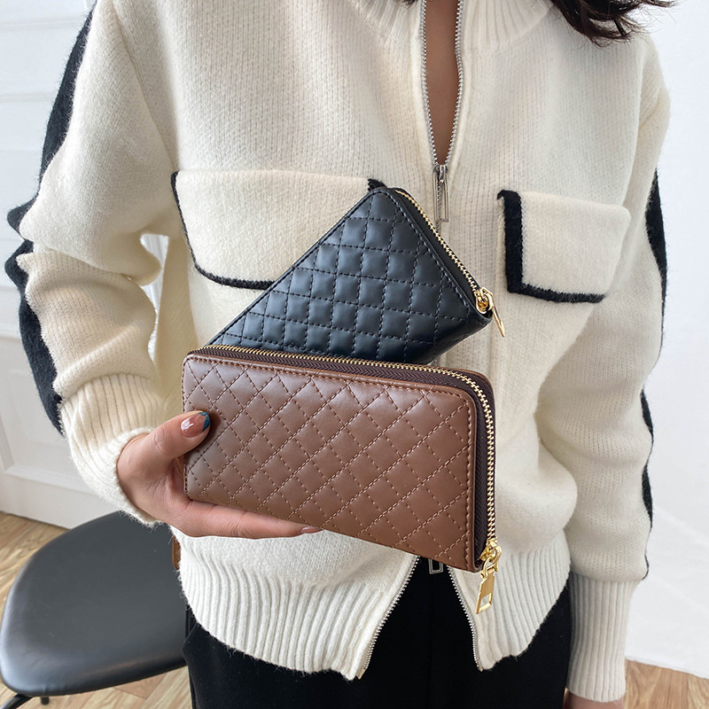 main_1-757 Wholesale Women'S Fashion Rhombus Indentation Long Zipper Large Capacity Coin Purse - Image 1