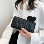 Wholesale Women'S Fashion Pu Leather Embroidery Thread Solid Color Large Capacity Long Coin Purse