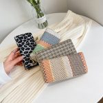 Women Fashion Linen Check Pattern Long Coin Purse