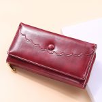 Wholesale Women Fashion Retro Lace Button Oil Wax Leather Long Coin Purse - Image 2