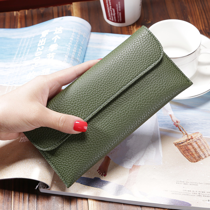 main_1-838 Wholesale Women Long Large Capacity Solid Color Litchi Pattern Wallet Purse - Image 1
