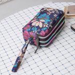 Women Fashion Floral Printed Large-Size Three-Layer Zipper Fabric Purses