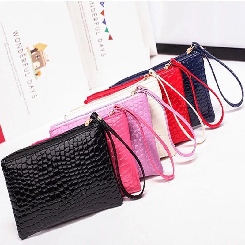 main_1-846 Women Simple Solid Color Stone Pattern Zipper Long Purses - Image 1