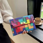 Wholesale Women Fashion Geometric Color Block Flap Lock Rectangular Purses