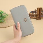 Women Fashion Simple Solid Color Large Capacity Zipper Long Purses - Image 2