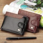 Men Vintage Design Solid Color Crocodile Pattern Wallet