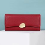 Women Fashion Casual Solid Color Litchi Pattern Triple Folding Long Wallet - Image 2