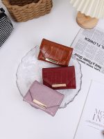 Women Fashion Casual Solid Color Crocodile Pattern Short Three-Fold Coin Wallet - Image 2