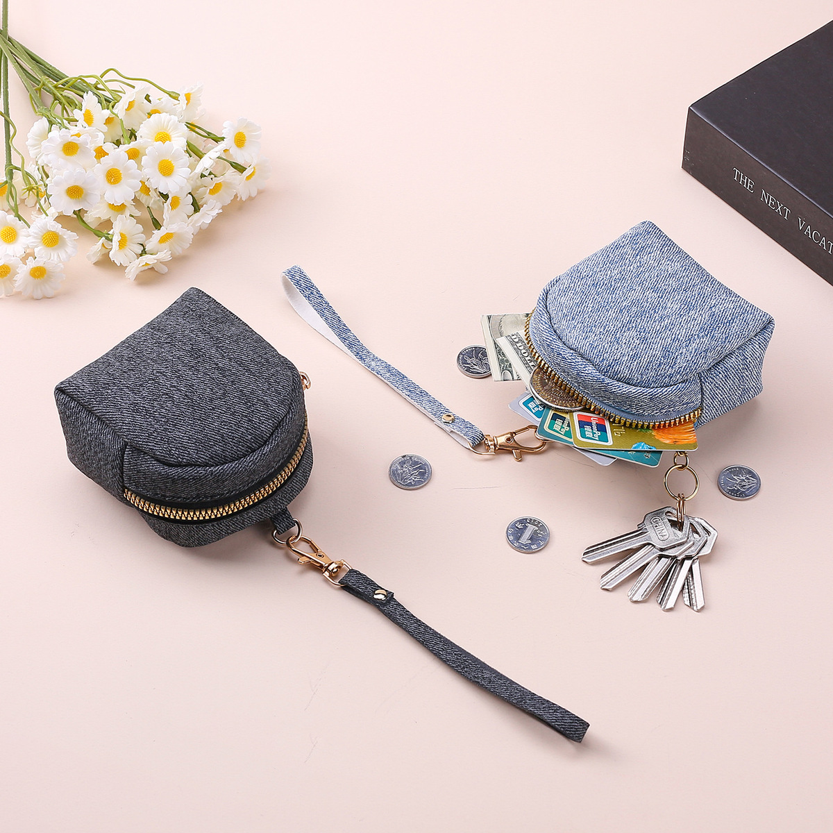 main_1-940 Women Fashion Solid Color Mini Denim Wallets - Image 1