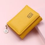 Women Basic Zipper Design Flower Pendant Solid Color PU Wallet