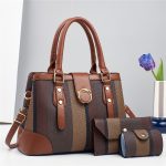 Women Fashion Color Block Large Capacity Handbag Bag Three-Piece Set - Image 2