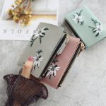 Women Fashion Embroidered Floral Ornament Buckle Vertical Check Wallet - Image 2