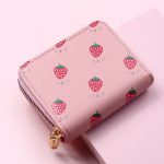 Women Fashion Strawberry Zipper Compact Wallet