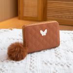 Women Fashion Embroidered Rhombus Butterfly Decorated Pom Pom Short Wallet - Image 10