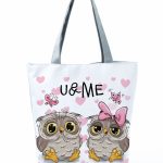Wholesale Simple White Creative Cartoon Owl Print Shopping Bag - Image 11