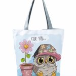 Wholesale Simple White Creative Cartoon Owl Print Shopping Bag - Image 12