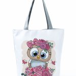 Wholesale Simple White Creative Cartoon Owl Print Shopping Bag - Image 13
