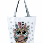 Wholesale Simple White Creative Cartoon Owl Print Shopping Bag - Image 14