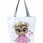 Wholesale Simple White Creative Cartoon Owl Print Shopping Bag - Image 15