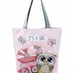 Wholesale Simple White Creative Cartoon Owl Print Shopping Bag - Image 16