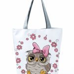 Wholesale Simple White Creative Cartoon Owl Print Shopping Bag - Image 17