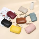 Women Fashion Casual Solid Color Soft Cowhide Zipper Small Wallet