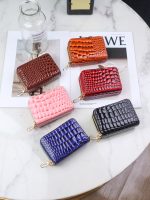 Women Fashion Solid Color Double Zipper Short Crocodile Pattern Multi-Card Wallets - Image 2
