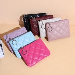 Women Fashion Solid Color Rhombic Quilted Zipper Mini PU Wallet - Image 3