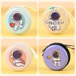 Women Cartoon Astronaut Round Mini Tinplate Zipper Wallet