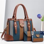 Women Fashion Color Block Large Capacity Handbag Bag Three-Piece Set - Image 3