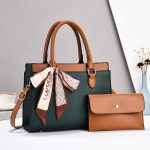 Women Fashion Causal Color Block Litchi Pattern Large Capacity Handbag Bag Two-Piece Set - Image 3