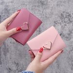 Wholesale Simple Solid Color Metal Heart-Shaped 3-Folding Wallet