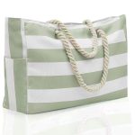 Wholesale Women Fashion Casual Stripe Large Capacity Canvas Shoulder Beach Bag - Image 2