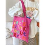 Wholesale Women Simple Letter Embroidered Large Capacity Canvas Shopping Tote Bag - Image 3