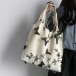Wholesale Women Fashion Creative Embroidered Black Butterfly Lace Large Capacity Canvas Tote Bag - Image 3