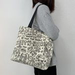 Wholesale Women Simple Cute Cat Line Print Large Capacity Canvas Tote Bag - Image 2