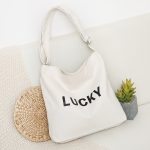 Wholesale Women Casual Lucky Letter Canvas Shoulder Bag