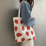 Wholesale Women Fashion Cartoon Strawberry Print Large Capacity Canvas Tote Bag - Image 2