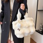 Wholesale Women Fashion Casual Solid Color Plush Large Capacity Tote Bag - Image 3