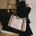 Wholesale Women Retro Fashion Color Contrast Large Capacity Canvas Tote Bag - Image 4
