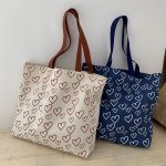 Women Simple Heart-Print Large-Capacity Canvas Tote Bag - Image 2